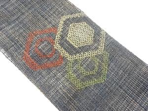 羅子持ち亀甲模様織出し名古屋帯